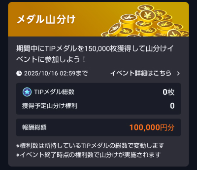 TIPメダルの獲得数を競うイベント
