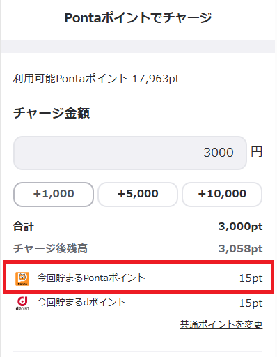 入金額の0.5%がポイント還元される