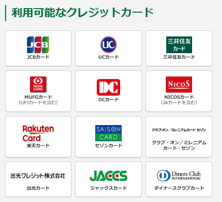 JRAダイレクトで利用可能なクレジットカード一覧