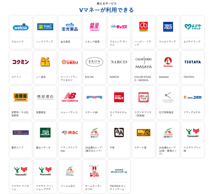 Vマネーが使えるお店
