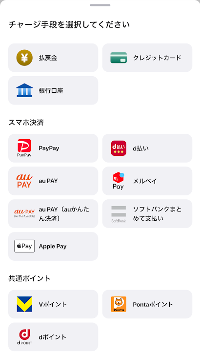 ウィンチケットのチャージ画面