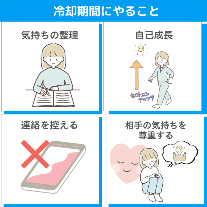 恋愛の冷却期間中にやることは、気持ちの整理、自己成長、連絡を控える、相手の気持ちを尊重する