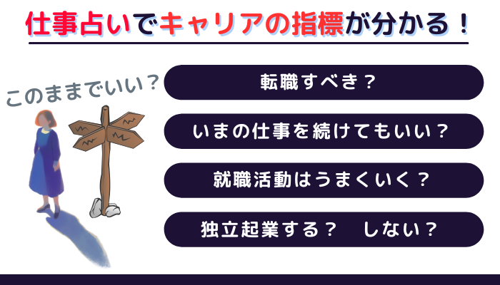 仕事占いでキャリアの指標が分かる！「転職すべき？」「いまの仕事を続けてもいい？」「就職活動はうまくいく？」「独立起業する？しない？」「このままでいい？」と迷う女性のイメージ画像