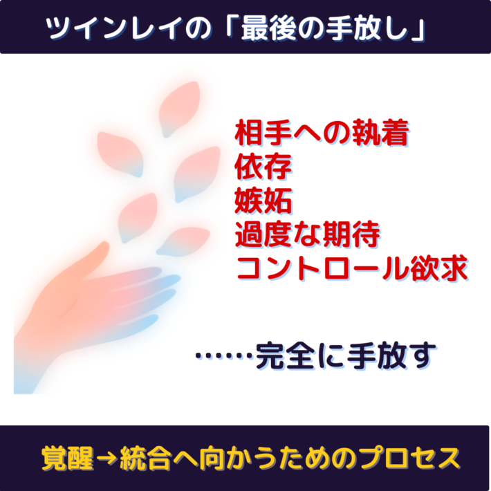 ツインレイの最後の手放しは、相手への執着、依存、嫉妬、過度な期待、コントロール欲求を完全に手放す。覚醒から統合へ向かうためのプロセス