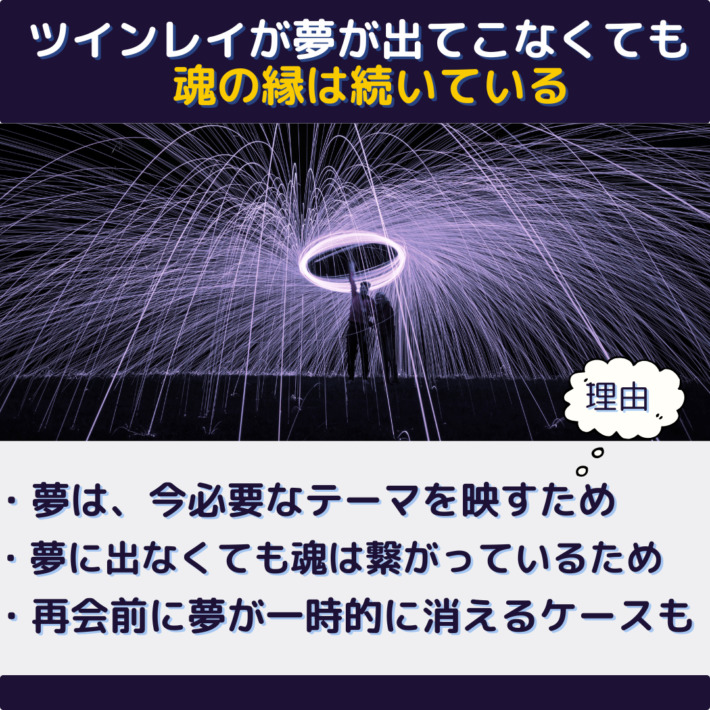 ツインレイが夢が出てこくても魂の縁は続いている。理由①夢は今必要なテーマを映すため ②夢に出なくても、魂は繋がっているため ③再会前に夢が一時的に消えるケースも