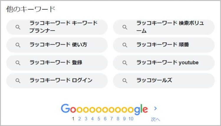 Google検索の関連キーワードが表示される